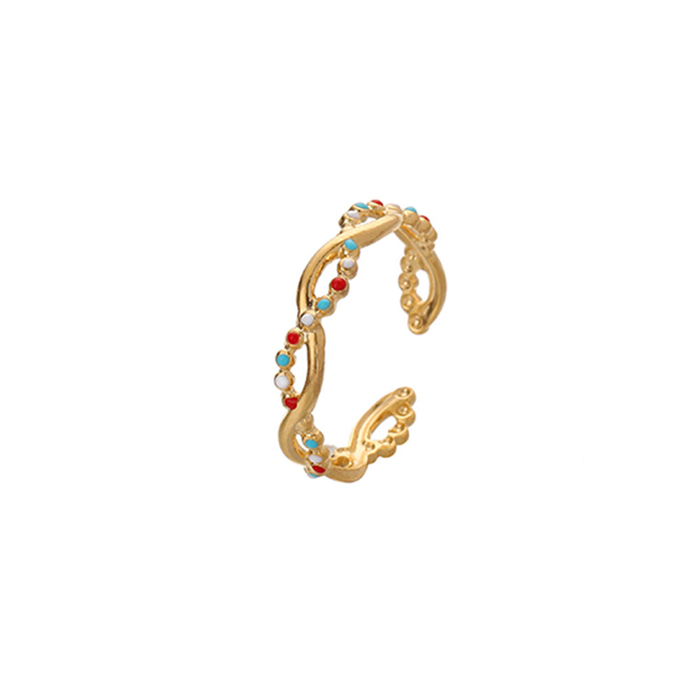 Venta al por mayor de aceite de color de acero inoxidable que gotea amor que abre el anillo ajustable